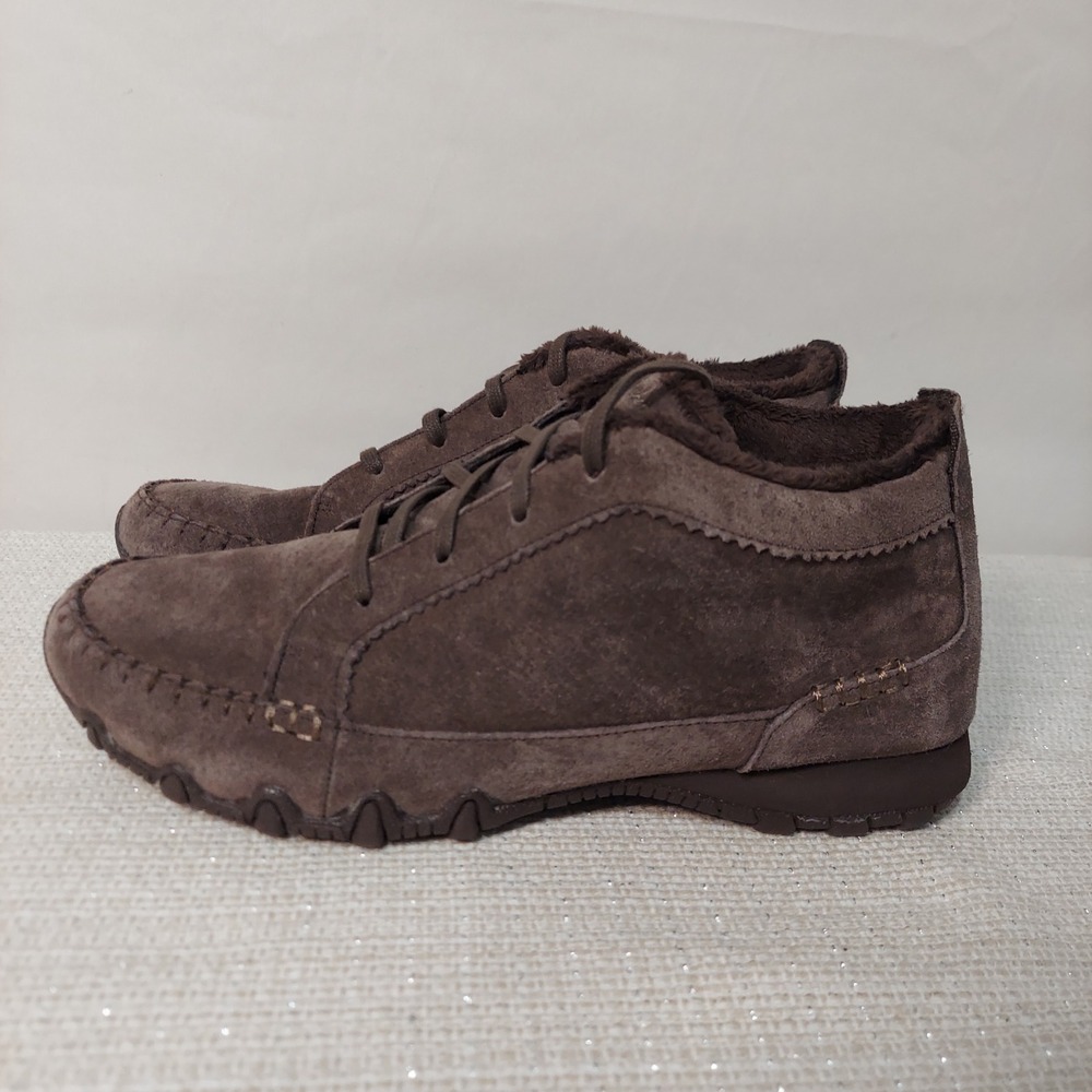 Skechers Bikers Brown Suede‎ Faux Fur Lined Lace Up Boots 44706 Womens 8